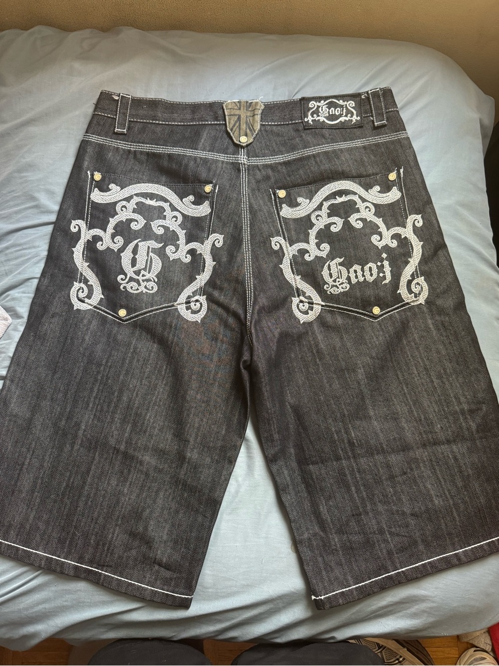 Black Embroidered Men's Denim Shorts